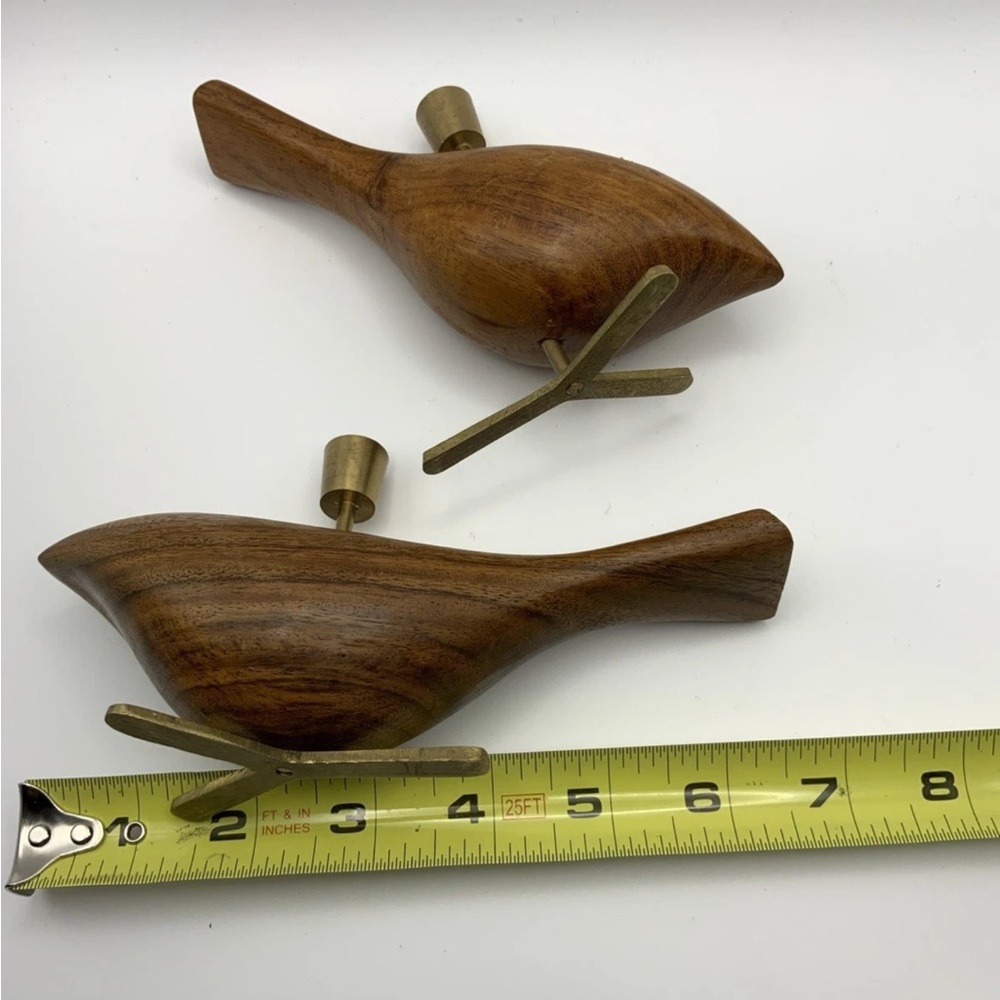 Wood Teak Danish Bird Candleholders With Brass Feet MCM - Picture 6 of 6